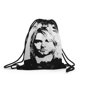 Рюкзак-мешок 3D с принтом Kurt Cobain в Санкт-Петербурге, 100% полиэстер | плотность ткани — 200 г/м2, размер — 35 х 45 см; лямки — толстые шнурки, застежка на шнуровке, без карманов и подкладки | Тематика изображения на принте: bleach | blew | cobain | dave | geffen | hormoaning | in utero | incesticide | krist | kurt | nevermind | nirvana | novoselic | rock | vevo | геффен | курт кобейн | нирвана | рок