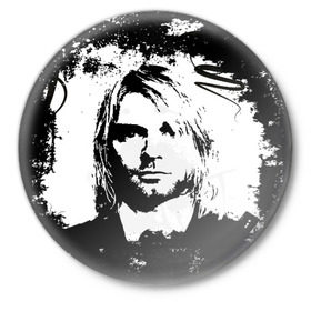 Значок с принтом Kurt Cobain в Санкт-Петербурге,  металл | круглая форма, металлическая застежка в виде булавки | bleach | blew | cobain | dave | geffen | hormoaning | in utero | incesticide | krist | kurt | nevermind | nirvana | novoselic | rock | vevo | геффен | курт кобейн | нирвана | рок