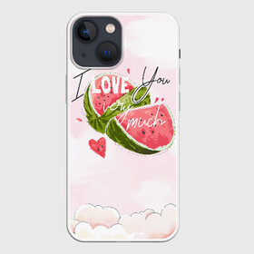 Чехол для iPhone 13 mini с принтом I love you very much в Санкт-Петербурге,  |  | арбуз | ваниль | влюбленные | лето | люблю тебя | любовь | сердечко | сердце | я люблю