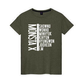Женская футболка хлопок с принтом MONSTA X в Санкт-Петербурге, 100% хлопок | прямой крой, круглый вырез горловины, длина до линии бедер, слегка спущенное плечо | i.m. | jooheon | kihyun | minhyuk | monsta x | shownu | wonho | монст х | монста х