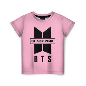 Детская футболка 3D с принтом BTS and BLACKPINK в Санкт-Петербурге, 100% гипоаллергенный полиэфир | прямой крой, круглый вырез горловины, длина до линии бедер, чуть спущенное плечо, ткань немного тянется | bangtan boys | black | blackpink | bt21 | bts | k pop | pink | rose | блек пинк | блекпинк | блэк пинк | блэкпинк | бтс