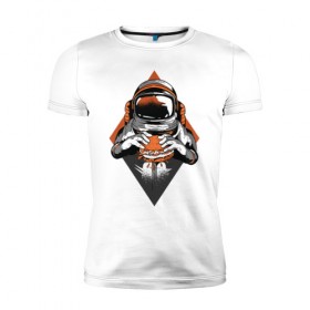 Мужская футболка премиум с принтом Космонавт в Санкт-Петербурге, 92% хлопок, 8% лайкра | приталенный силуэт, круглый вырез ворота, длина до линии бедра, короткий рукав | astronaut | cosmonaut | nasa | астронавт | бургер | в космосе | еда | космонавт | космос | наса