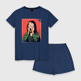 Женская пижама с шортиками хлопок с принтом Мона Лиза в Санкт-Петербурге, 100% хлопок | футболка прямого кроя, шорты свободные с широкой мягкой резинкой | fear | halloween | mona lisa | мона лиза | ужас | хеллоуин | хэллоуин