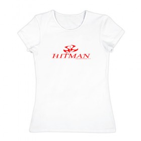 Женская футболка хлопок с принтом HITMAN в Санкт-Петербурге, 100% хлопок | прямой крой, круглый вырез горловины, длина до линии бедер, слегка спущенное плечо | 