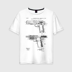 Женская футболка хлопок Oversize с принтом Пистолет в Санкт-Петербурге, 100% хлопок | свободный крой, круглый ворот, спущенный рукав, длина до линии бедер
 | patent | армия | идея | история | оружие | патент | пистолет | разработка | чертеж | чертежи