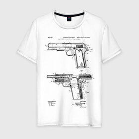 Мужская футболка хлопок с принтом Пистолет в Санкт-Петербурге, 100% хлопок | прямой крой, круглый вырез горловины, длина до линии бедер, слегка спущенное плечо. | patent | армия | идея | история | оружие | патент | пистолет | разработка | чертеж | чертежи