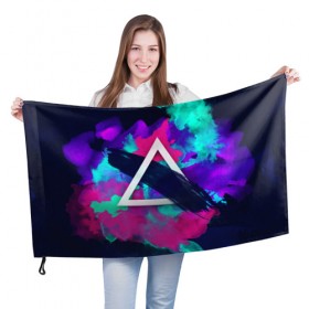 Флаг 3D с принтом COLOR TRIANGLE в Санкт-Петербурге, 100% полиэстер | плотность ткани — 95 г/м2, размер — 67 х 109 см. Принт наносится с одной стороны | Тематика изображения на принте: bright | colorful | cool | disco | music | music lover | retro | speaker | tape recorder | technique | vintage | винтаж | динамик | диско | магнитофон | меломан | музыка | неон | разноцветный | ретро | техника