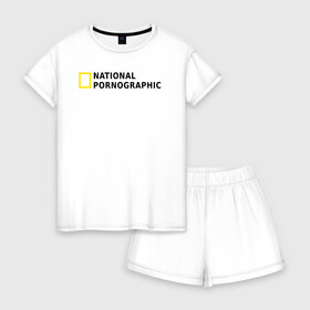 Женская пижама с шортиками хлопок с принтом Nation Pornographic в Санкт-Петербурге, 100% хлопок | футболка прямого кроя, шорты свободные с широкой мягкой резинкой | nation