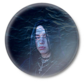 Значок с принтом Billie Eilish Ocean Eyes в Санкт-Петербурге,  металл | круглая форма, металлическая застежка в виде булавки | Тематика изображения на принте: bad guy | billie eilish | билли айлиш | эйлиш