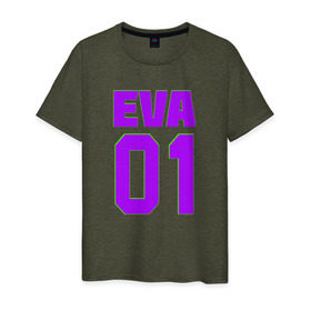 Мужская футболка хлопок с принтом EVANGELION (EVA 01) в Санкт-Петербурге, 100% хлопок | прямой крой, круглый вырез горловины, длина до линии бедер, слегка спущенное плечо. | angel | eva | evangelion | neon genesis evangelion | nerv | аска лэнгли сорью | ева | евангелион | мисато кацураги | рей аянами | синдзи