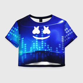 Женская футболка Crop-top 3D с принтом MARSHMELLO в Санкт-Петербурге, 100% полиэстер | круглая горловина, длина футболки до линии талии, рукава с отворотами | christopher comstock | dj | marshmello | music | диджей | клубная музыка | клубняк | крис комсток | маршмеллоу | музыка