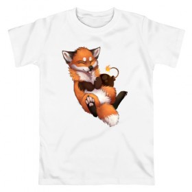 Мужская футболка хлопок с принтом Хитрый лис в Санкт-Петербурге, 100% хлопок | прямой крой, круглый вырез горловины, длина до линии бедер, слегка спущенное плечо. | лис | лиса | лисенок | песец | рыжая лисица | рыжий лис