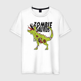 Мужская футболка хлопок с принтом Динозавр Зомби в Санкт-Петербурге, 100% хлопок | прямой крой, круглый вырез горловины, длина до линии бедер, слегка спущенное плечо. | 
