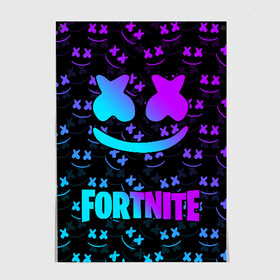 Постер с принтом FORTNITE x MARSHMELLO NEON  в Санкт-Петербурге, 100% бумага
 | бумага, плотность 150 мг. Матовая, но за счет высокого коэффициента гладкости имеет небольшой блеск и дает на свету блики, но в отличии от глянцевой бумаги не покрыта лаком | 2019 | armor | armour | cybersport | esport | fortnite | game | llama | logo | броня | игра | киберспорт | лама | фиолетовый | фирменные цвета | фортнайт