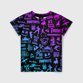 Детская футболка 3D с принтом FORTNITE ПАТТЕРН в Санкт-Петербурге, 100% гипоаллергенный полиэфир | прямой крой, круглый вырез горловины, длина до линии бедер, чуть спущенное плечо, ткань немного тянется | fortnite | fortnite 2 | fortnite x маршмелло | ikonik | marshmello | ninja | ninja streamer | иконик | ниндзя | фортнайт | фортнайт 2 | фортнайт глава 2