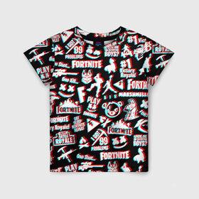 Детская футболка 3D с принтом FORTNITE ПАТТЕРН в Санкт-Петербурге, 100% гипоаллергенный полиэфир | прямой крой, круглый вырез горловины, длина до линии бедер, чуть спущенное плечо, ткань немного тянется | fortnite | glitch | marshmello | глитч | маршмелло | фортнайт