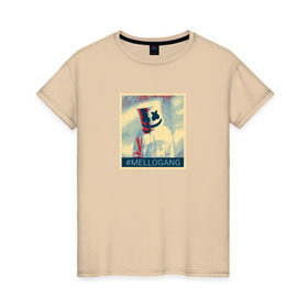 Женская футболка хлопок с принтом #MELLOGANG в Санкт-Петербурге, 100% хлопок | прямой крой, круглый вырез горловины, длина до линии бедер, слегка спущенное плечо | dj. маршмеллоу | marshmello | диджей | музыкант