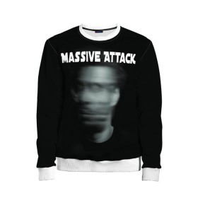 Детский свитшот 3D с принтом Massive Attack в Санкт-Петербурге, 100% полиэстер | свободная посадка, прямой крой, мягкая тканевая резинка на рукавах и понизу свитшота | грант маршалл | роберт дель ная | трип хоп