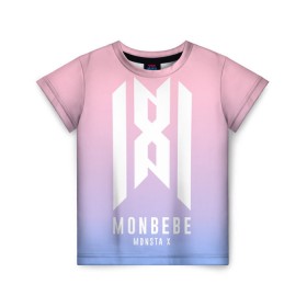 Детская футболка 3D с принтом Monbebe - Monsta X в Санкт-Петербурге, 100% гипоаллергенный полиэфир | прямой крой, круглый вырез горловины, длина до линии бедер, чуть спущенное плечо, ткань немного тянется | Тематика изображения на принте: hyungwon | i.m | jooheon | k pop | kihyun | kpop | minhyuk | monbebe | monsta x | shownu | wonho | к поп | монста икс