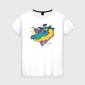 Женская футболка хлопок с принтом Летний Крокодил в Санкт-Петербурге, 100% хлопок | прямой крой, круглый вырез горловины, длина до линии бедер, слегка спущенное плечо | alligator | summer | аллигатор | крокодил | летние | лето