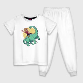 Детская пижама хлопок с принтом Ковбой на Динозавре в Санкт-Петербурге, 100% хлопок |  брюки и футболка прямого кроя, без карманов, на брюках мягкая резинка на поясе и по низу штанин
 | dinosaur | дино | динозавр | ковбой
