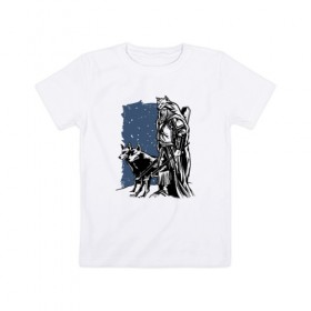 Детская футболка хлопок с принтом Викинг и Волки в Санкт-Петербурге, 100% хлопок | круглый вырез горловины, полуприлегающий силуэт, длина до линии бедер | viking | wolf | wolves | викинг | волк
