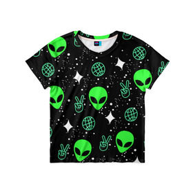 Детская футболка 3D с принтом Пришельцы в Санкт-Петербурге, 100% гипоаллергенный полиэфир | прямой крой, круглый вырез горловины, длина до линии бедер, чуть спущенное плечо, ткань немного тянется | Тематика изображения на принте: звезды | инопланетяне | инопланетянин | нло | пришелец | пришельцы
