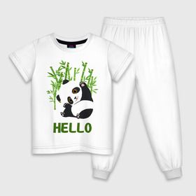 Детская пижама хлопок с принтом Panda Hello в Санкт-Петербурге, 100% хлопок |  брюки и футболка прямого кроя, без карманов, на брюках мягкая резинка на поясе и по низу штанин
 | panda hello | животные | панда | панды | привет