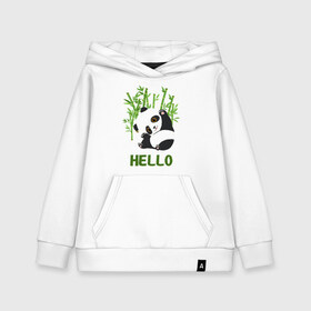 Детская толстовка хлопок с принтом Panda Hello в Санкт-Петербурге, 100% хлопок | Круглый горловой вырез, эластичные манжеты, пояс, капюшен | Тематика изображения на принте: panda hello | животные | панда | панды | привет