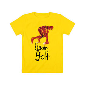Детская футболка хлопок с принтом Usain Bolt в Санкт-Петербурге, 100% хлопок | круглый вырез горловины, полуприлегающий силуэт, длина до линии бедер | athletics | jamaica | man | run | runner | sport | sportsman | usain bolt | легкая атлетика | мужчина | спорт | спортсмен | ямайка