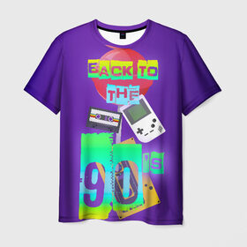 Мужская футболка 3D с принтом Назад в 90 в Санкт-Петербурге, 100% полиэфир | прямой крой, круглый вырез горловины, длина до линии бедер | Тематика изображения на принте: 90е | back | back to the 90 | retro | ретро
