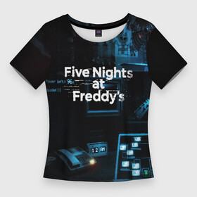 Женская футболка 3D Slim с принтом FIVE NIGHTS AT FREDDYS в Санкт-Петербурге,  |  | 5 ночей с фредди | animation | bonnie | chica | five nights at freddys | fnaf | foxy | freddy | funny | horror | scary | бонни | майк | пять | ужас | фнаф | фокси | фредди | чика | шмидт