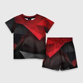 Детский костюм с шортами 3D с принтом Red  Black Triangles в Санкт-Петербурге,  |  | Тематика изображения на принте: 3d | 3д | black | red | texture | геометрия | красно черное | красный | текстуры | фигуры | черный