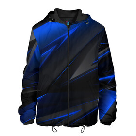 Мужская куртка 3D с принтом Blue and Black в Санкт-Петербурге, ткань верха — 100% полиэстер, подклад — флис | прямой крой, подол и капюшон оформлены резинкой с фиксаторами, два кармана без застежек по бокам, один большой потайной карман на груди. Карман на груди застегивается на липучку | 3d | 3д | black | blue | texture | геометрия | красно синее | синий | текстуры | фигуры | черный