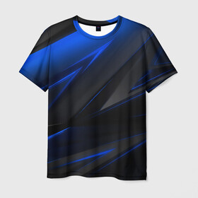 Мужская футболка 3D с принтом Blue and Black в Санкт-Петербурге, 100% полиэфир | прямой крой, круглый вырез горловины, длина до линии бедер | 3d | 3д | black | blue | texture | геометрия | красно синее | синий | текстуры | фигуры | черный