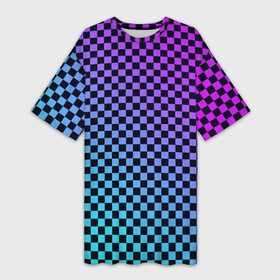 Платье-футболка 3D с принтом Checkerboard gradient в Санкт-Петербурге,  |  | checkerboard | gradient | бойчик | градиент | клетка. ячейка | орнамент | френдзона | шахматная. доска | шашечки