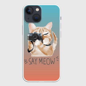 Чехол для iPhone 13 mini с принтом Say Meow в Санкт-Петербурге,  |  | Тематика изображения на принте: meow | кот | котенок | котик | котики | котятка | кошка | мяу | скажи мяу | фотоаппарат | фотограф