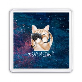 Магнит 55*55 с принтом Say Meow в Санкт-Петербурге, Пластик | Размер: 65*65 мм; Размер печати: 55*55 мм | meow | кот | котенок | котик | котики | котятка | кошка | мяу | скажи мяу | фотоаппарат | фотограф