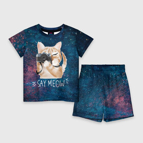 Детский костюм с шортами 3D с принтом Say Meow в Санкт-Петербурге,  |  | meow | кот | котенок | котик | котики | котятка | кошка | мяу | скажи мяу | фотоаппарат | фотограф