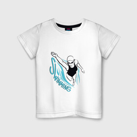 Детская футболка хлопок с принтом Swimming в Санкт-Петербурге, 100% хлопок | круглый вырез горловины, полуприлегающий силуэт, длина до линии бедер | swim | swimming | synchronized swimming | водный спорт | плавание | пловец | синхронное плавание | спорт