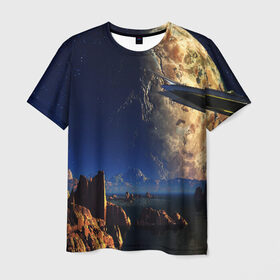 Мужская футболка 3D с принтом UFO в Санкт-Петербурге, 100% полиэфир | прямой крой, круглый вырез горловины, длина до линии бедер | ufo | диск | звездное небо | звезды | инопланетный | корабль | космический | космолет | космос | летающая тарелка | нло | пришельцы | футуризм | футуристика