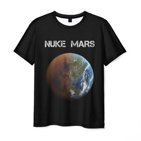 Мужская футболка 3D с принтом NUKE MARS в Санкт-Петербурге, 100% полиэфир | прямой крой, круглый вырез горловины, длина до линии бедер | elon | mars | musk | nuke | земля | илон | марс | маск | планета | терраформирование | ядерный