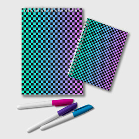 Блокнот с принтом Checkerboard Color в Санкт-Петербурге, 100% бумага | 48 листов, плотность листов — 60 г/м2, плотность картонной обложки — 250 г/м2. Листы скреплены удобной пружинной спиралью. Цвет линий — светло-серый
 | Тематика изображения на принте: checkerboard | gradient | бойчик | в клетку | в клеточку | градиент | клетка | музыка | орнамент | френдзона | шахматная доска | шашки