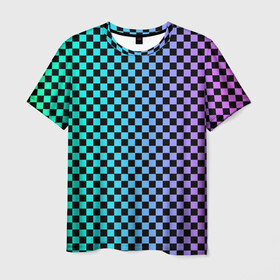 Мужская футболка 3D с принтом Checkerboard Color  в Санкт-Петербурге, 100% полиэфир | прямой крой, круглый вырез горловины, длина до линии бедер | checkerboard | gradient | бойчик | в клетку | в клеточку | градиент | клетка | музыка | орнамент | френдзона | шахматная доска | шашки