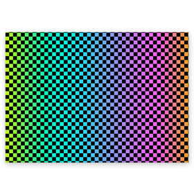 Поздравительная открытка с принтом Checkerboard Color  в Санкт-Петербурге, 100% бумага | плотность бумаги 280 г/м2, матовая, на обратной стороне линовка и место для марки
 | Тематика изображения на принте: checkerboard | gradient | бойчик | в клетку | в клеточку | градиент | клетка | музыка | орнамент | френдзона | шахматная доска | шашки