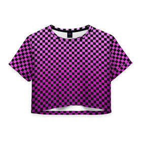 Женская футболка Cropp-top с принтом Checkerboard Color в Санкт-Петербурге, 100% полиэстер | круглая горловина, длина футболки до линии талии, рукава с отворотами | checkerboard | gradient | бойчик | в клетку | в клеточку | градиент | клетка | музыка | орнамент | френдзона | шахматная доска | шашки