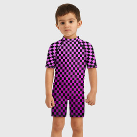 Детский купальный костюм 3D с принтом Checkerboard Color в Санкт-Петербурге, Полиэстер 85%, Спандекс 15% | застежка на молнии на спине | checkerboard | gradient | бойчик | в клетку | в клеточку | градиент | клетка | музыка | орнамент | френдзона | шахматная доска | шашки