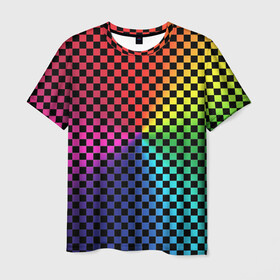 Мужская футболка 3D с принтом Checkerboard Color  в Санкт-Петербурге, 100% полиэфир | прямой крой, круглый вырез горловины, длина до линии бедер | checkerboard | gradient | бойчик | в клетку | в клеточку | градиент | клетка | музыка | орнамент | френдзона | шахматная доска | шашки