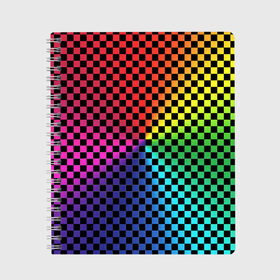 Тетрадь с принтом Checkerboard Color в Санкт-Петербурге, 100% бумага | 48 листов, плотность листов — 60 г/м2, плотность картонной обложки — 250 г/м2. Листы скреплены сбоку удобной пружинной спиралью. Уголки страниц и обложки скругленные. Цвет линий — светло-серый
 | Тематика изображения на принте: checkerboard | gradient | бойчик | в клетку | в клеточку | градиент | клетка | музыка | орнамент | френдзона | шахматная доска | шашки