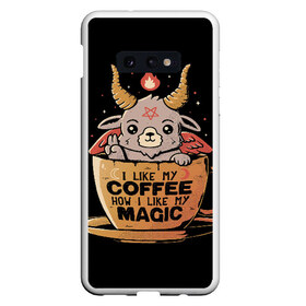 Чехол для Samsung S10E с принтом How I Like My Coffee в Санкт-Петербурге, Силикон | Область печати: задняя сторона чехла, без боковых панелей | Тематика изображения на принте: coffee | diy | espresso | how | like | lol | my | как | кофе | лол | мой | монстрик | рога | сделай сам | сказка | эспрессо